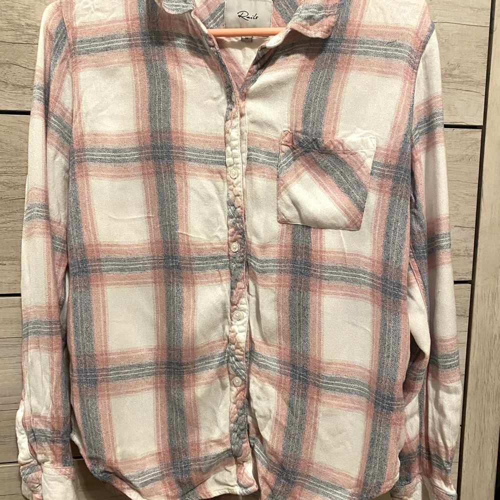 Rails white/pink/lavender lt blue plaid button up